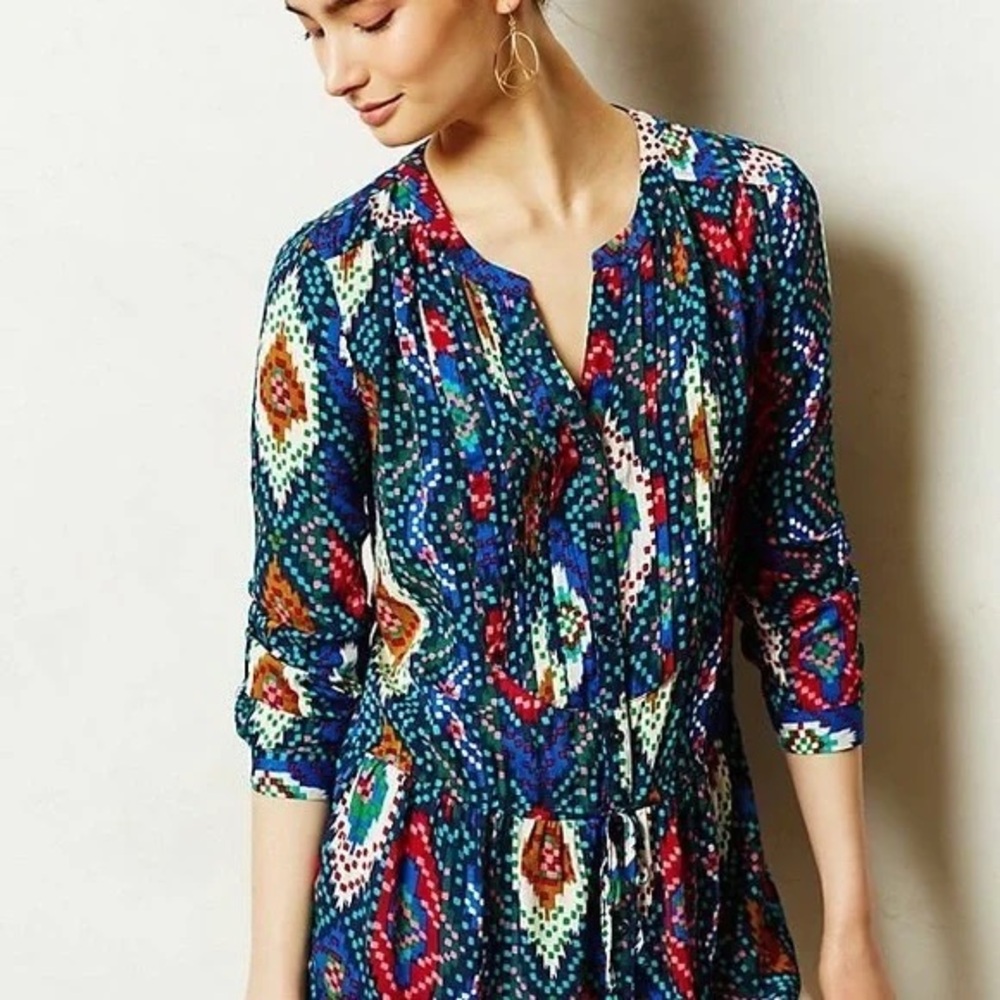 Maeve Anthropologie Topoxte Geometric ikat print button front blouse S